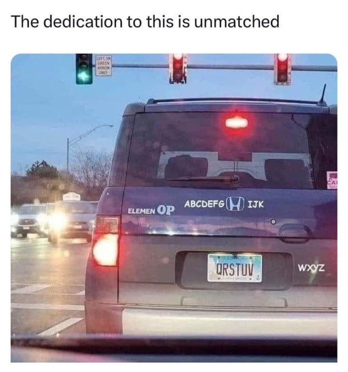 alphabet on back of car