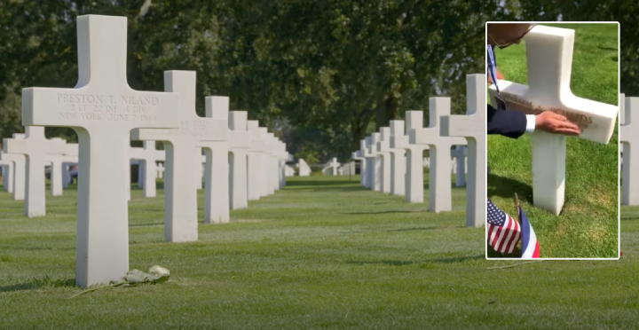 French honor American soldiers on D-Day graves sand