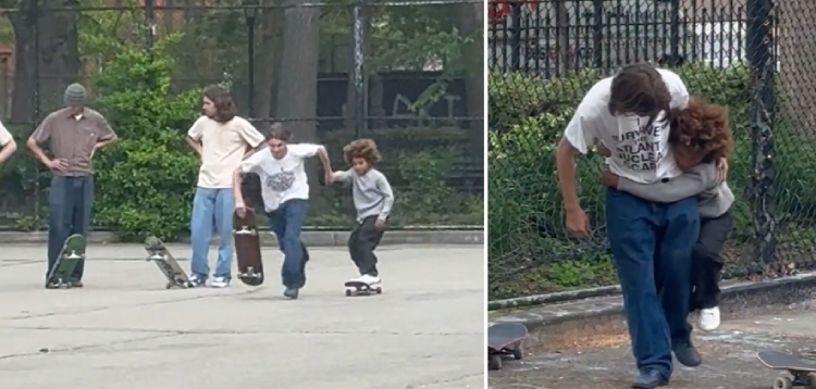 skateboarder kindness little kid