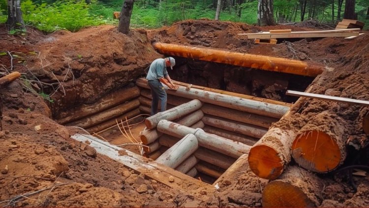 man builds epic underground cabin