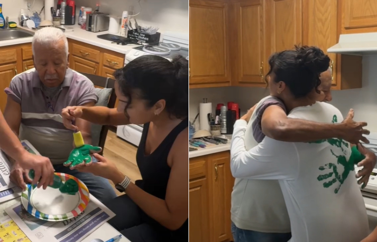 grandpa hugs with paint forever