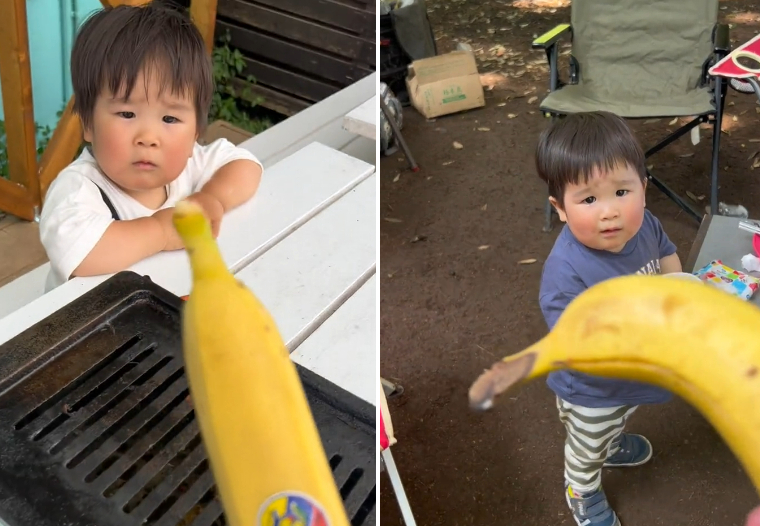 toddler little boy loves bananas video
