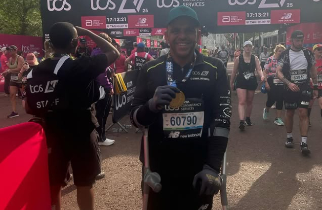 man shot in back paralyzed completes London marathon