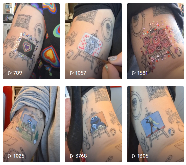 creative tattoo with easel on arm and paint