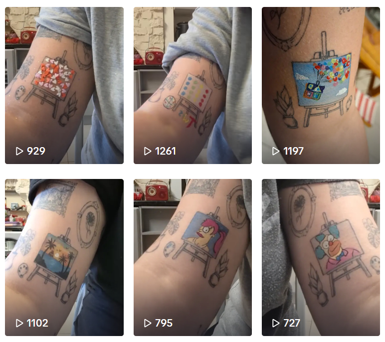 creative tattoo with easel on arm and paint