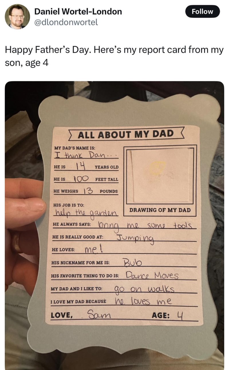 4 year old answers for all about dad