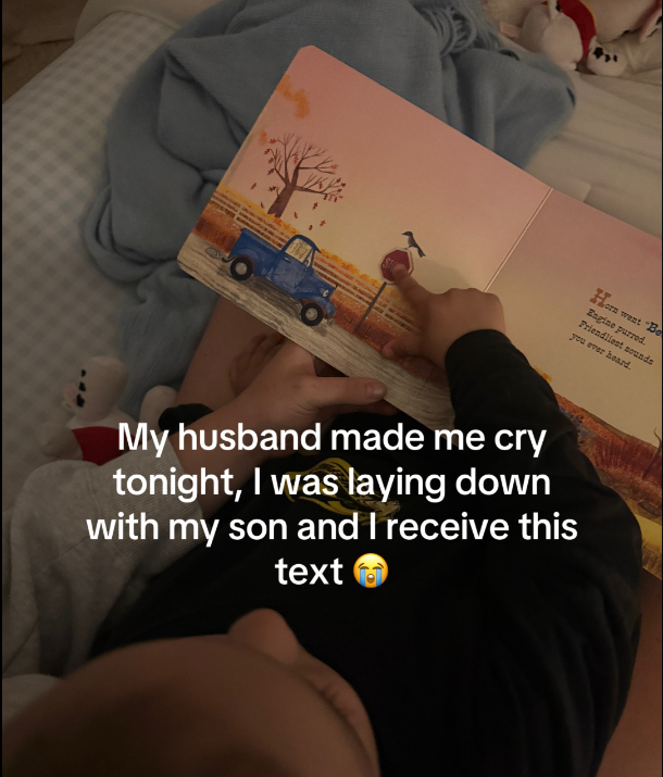 husband texts wife while reading to son