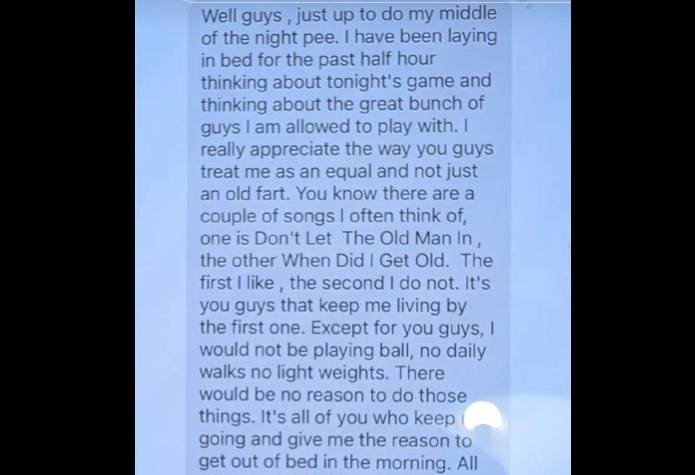 81 year old man texts to teammates softball