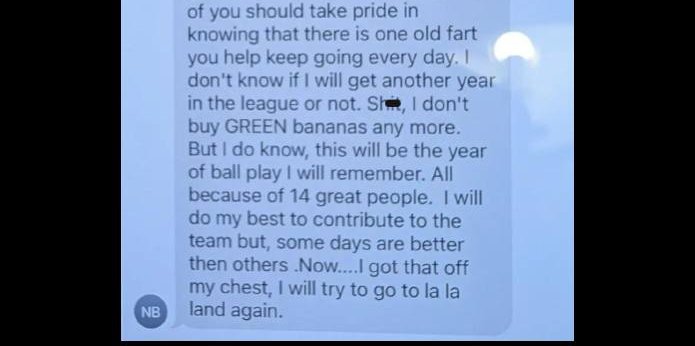 81 year old man texts to teammates softball