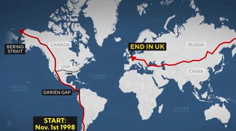 man walks around the world