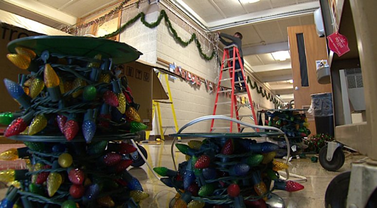 janitor turns school winter wonderland for Christmas