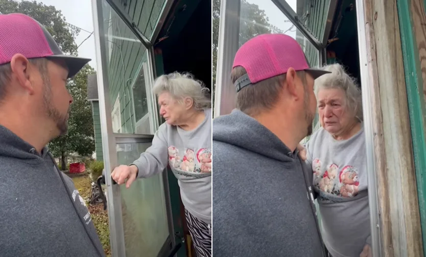 man brings elderly woman firewood free