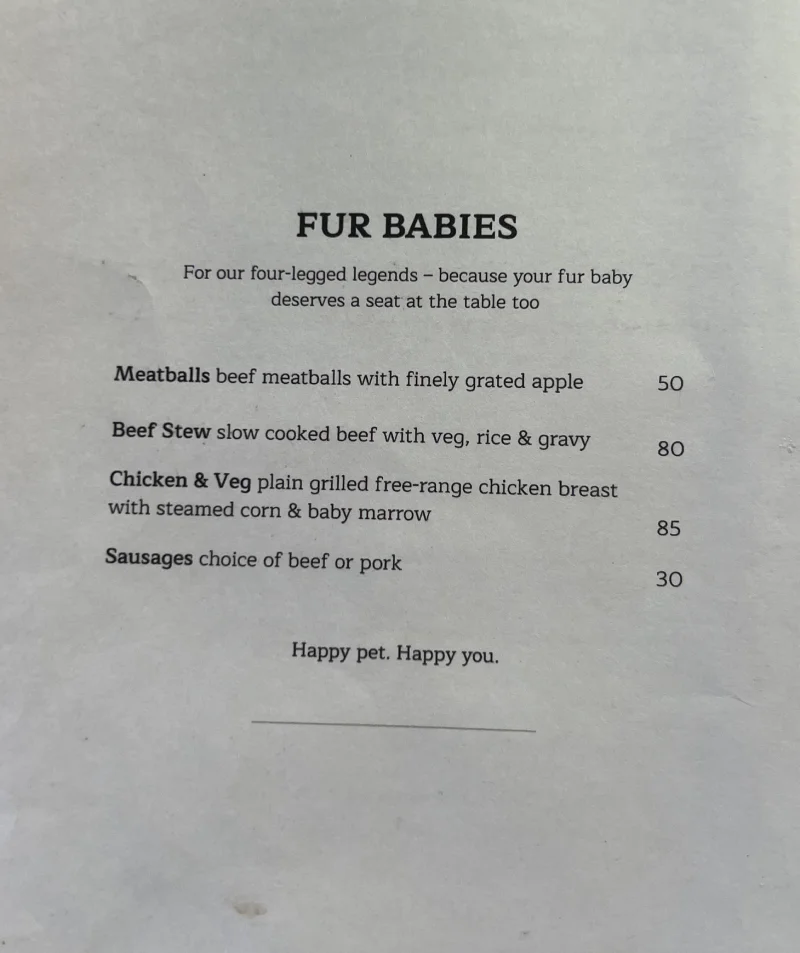 menu for dogs restaurant