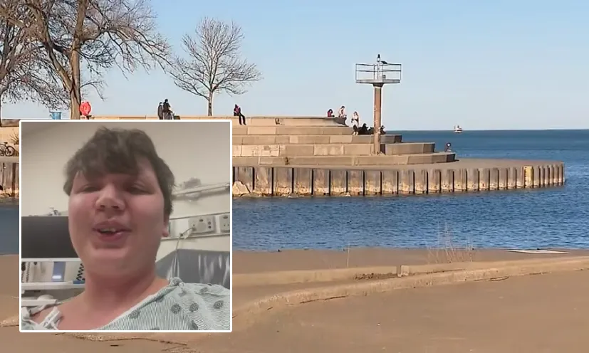 hero saves baby in stroller Lake Michigan