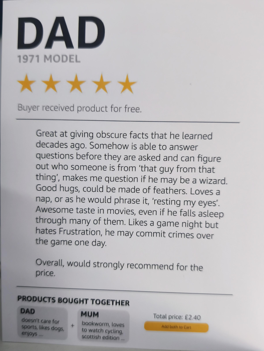 dad online review birthday present