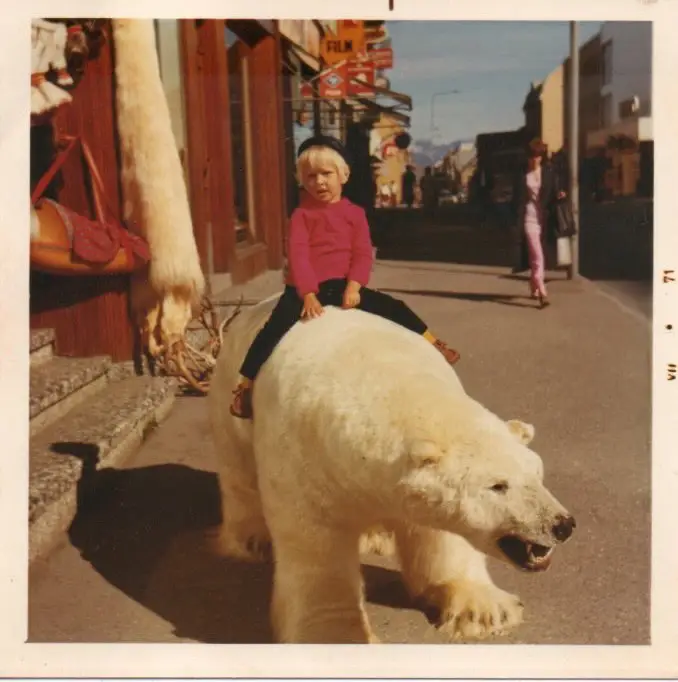 father son postcard Norway