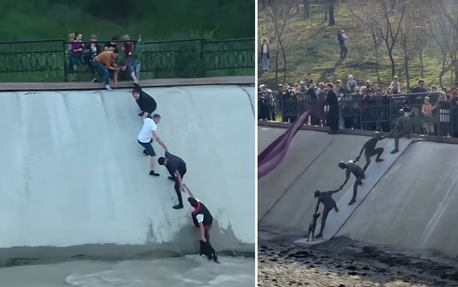 dog rescue river statue